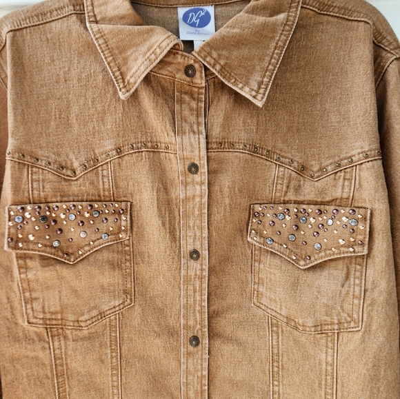 Denium Shirt Jacket Embellished Tan Kaiki 2X New with Tags - Picture 8 of 10